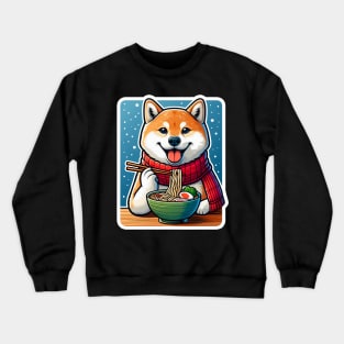 Shiba Inu Eating Ramen Snowing Crewneck Sweatshirt